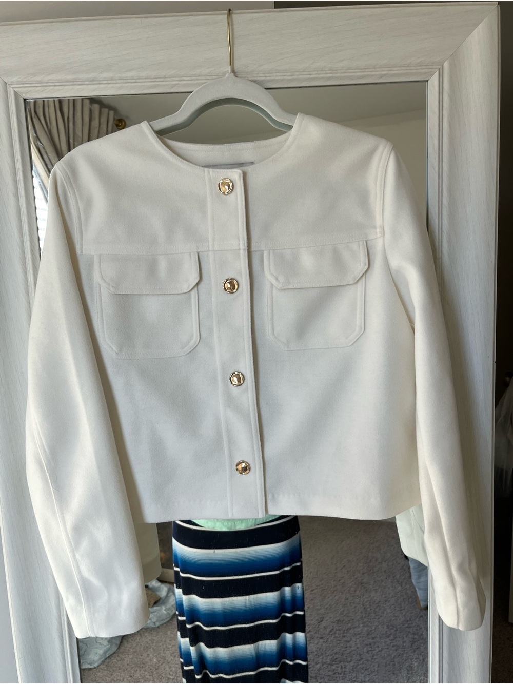 Rachel Zoe White Button-Front Cropped Jacket Sz M